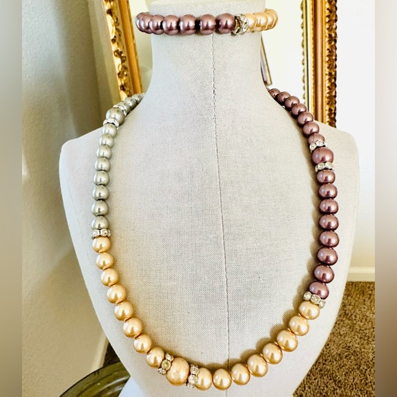 Ombré Glass pearl necklace & bracelet - Picture 8 of 16